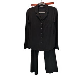 Naked Women's Sz S Black Button Front Collared Long Sleeve Pajama Set Cotton